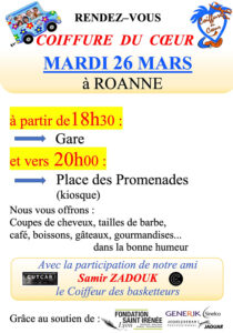 Coiffure du Cœur : maraude de coiffure à Roanne, le 26 mars 2024 à partir de 18h