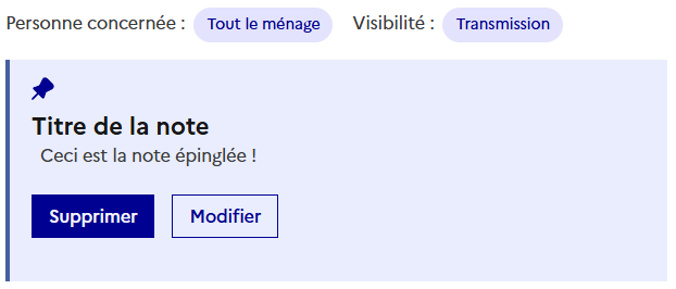 Exemple d'une notes épinglée sur la plateforme SI-SIAO.