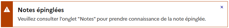 Exemple d'une notes épinglée sur la plateforme SI-SIAO qui apparait sur la page d'accueil de la fiche ménage.